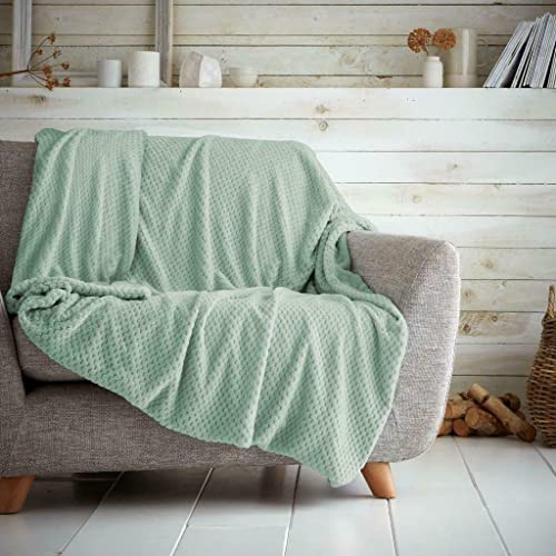 LIZZIE JACOBS Popcorn Waffle Honeycomb Style Luxurious Throws Super Soft Warm Cosy Sofa Settee Bed Fleece Blankets Non Allergenic Kids Adults Travel Blankets (Duck Egg, Double -150x200cm)