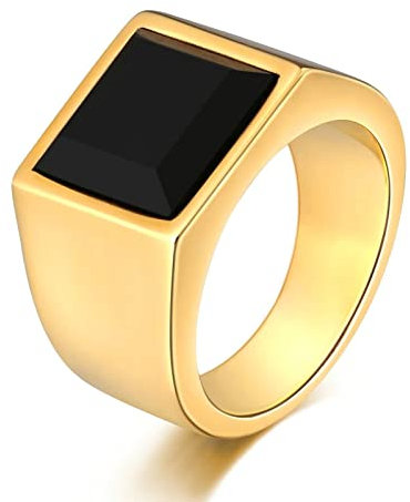 Mesnt Edelstahl Ringe für Herren Damen 15mm Ring Für Männer Quadrat Zirkonia Hochzeitsring Siegelring Gold Ringgröße 54 (17.2)