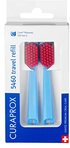 Curaprox CS 5460 Reise-Ersatz, 2er-Pack, Blau - Rot, Swiss Made | Bürstenköpfe – für Reiseset , Ultrasanfte Plaqueentfernung