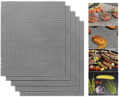 Set di 5 tappetini antiaderenti in rete, resistenti, riutilizzabili, funzionano su carbone, facili da pulire per grigliare, cucinare, 40 x 33 cm