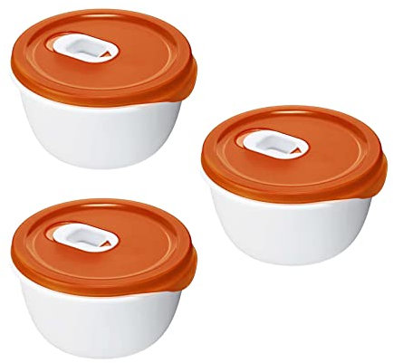 Rotho Micro Clever 3er-Set Mikrowellen-Schüssel 0.8l mit Deckel und Ventil, Rot/Weiss, Normal