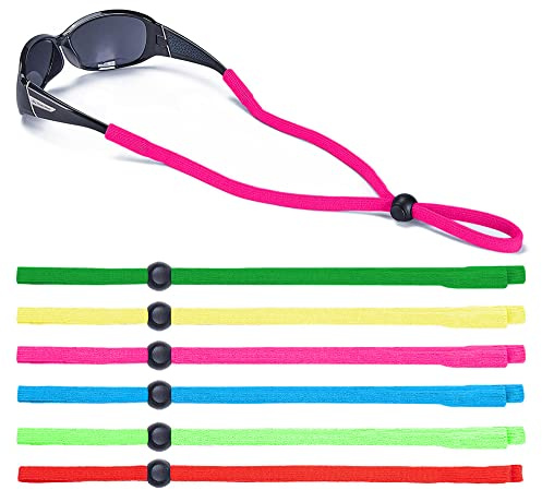 SHINKODA Brillengurt, leuchtendes Neonfarben, 6 Stück, verstellbares Brillenband – Universal-Brillenhalterung für Schwimmen, Bootfahren, Angeln und Wassersport