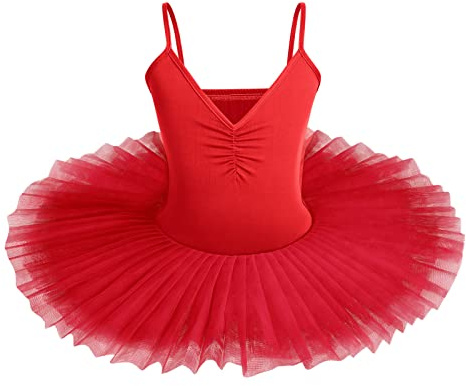 IBAKOM Kinder Mädchen Ballettkleid Schwanensee Kostüm Tanzen Tutu Kleid V-Ausschnitt Camisole Trikot Tanzkleidung Ballerina Gymnastik Spaghettiträger Ärmelloses Tanzoutfit