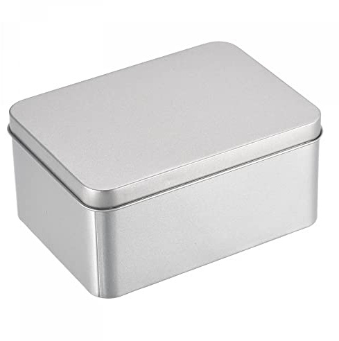 sourcing map Metal Tin Box, 3pcs 4.92 x 3.54 x 2.36 Rectangular Empty Tinplate Storage Containers with Lids, Silver Tone