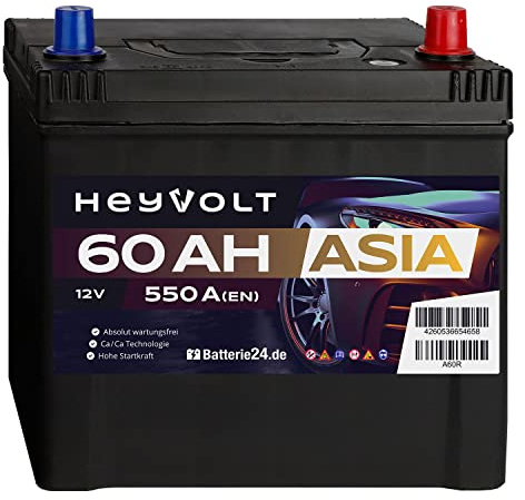 HeyVolt Autobatterie 12V 60Ah 550A/EN Asia Pluspol Rechts