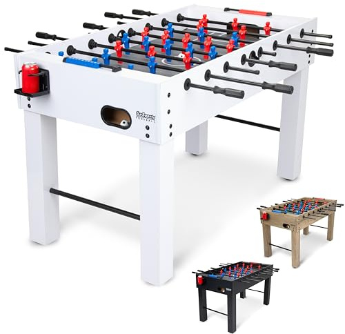 GoSports 54 Inch Full Size Foosball Table - White Finish - Includes 4 Balls and 2 Cup Holders