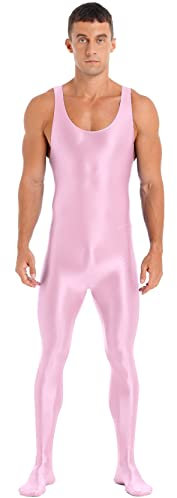 inlzdz Herren Ganzkörper Overall Ärmellos Einteiler Jumpsuit Bodysuit Gymnastikanzug Slim Fit Sportbody Männer Glossy Unterhemd Catsuit Clubwear Rosa XL