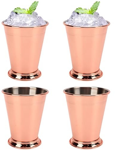 Mint Julep Cup, 4 piezas Copas de cóctel de metal Taza medidora de acero inoxidable Jigger Cocktail Bar Tazas medidoras Suministros para fiestas 2.5 oz(Oro rosa)