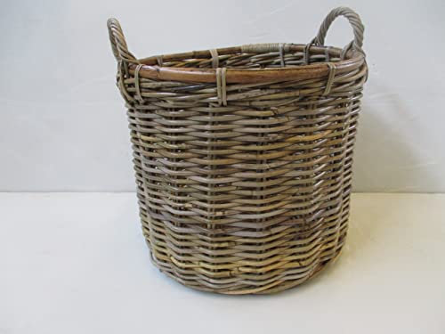 Cesto Porta Legna vimini cm 49x53 H con manico cm 61 H in robusto giunco per legna e pellet portalegna porta coperte porta oggetti porta giocattoli porta biancheria