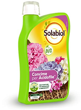 Solabiol Concime Liquido Biologico Acidofile Azalee, Rododendri, Camelie, Ortensie con Tecnologia Natural Booster che Stimola lo Sviluppo Radicale, dei frutti e dei Fiori, 1L