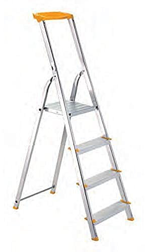 PROREGAL Metal Single Giraffe Einseitige-Aluminium-Bügelleiter mit Ablageschale | 5 Stufen | HxB 175x45,6cm | Leiter, Teleskopleiter, Trittleiter, Bockleiter, Sprossen-Doppelleiter, Stehleiter