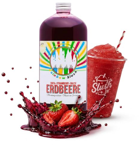 Rainbow Slush Sirup Erdbeere Geschmack AZO FREI | 1 Liter Flasche | Konzentrat für Slushy Maker Eis Slushmaschinen Eismaschinen Getränke 1:5 bis 1:20