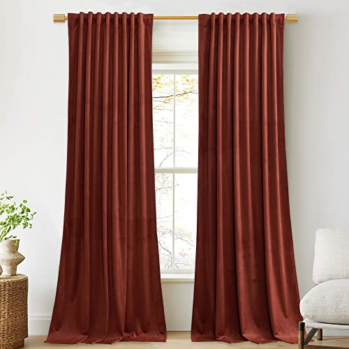 StangH Rust Velvet Curtains 90 inches Long - Theater Curtains Bedroom Blackout Window Covering Privacy Thermal Insulated Drapes for Media Cafe, W52 x L90, 2 Panels, Rust Red