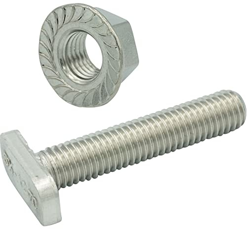 Hammerkopfschrauben Typ 28/15 mit Flanschmuttern - M10x40 - SET - (10 Stück) - SC9097 / DIN6923 - Edelstahl A2-70 - für Photovoltaik Aluprofile Solarmodul Halterung PV-Modul Befestigung