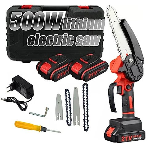 Kavolet Akku Kettensäge 4 Zoll 6 Zoll, Tragbare Mini Kettensäge mit mit 2 Akkus, Sicherheitsschloss, 2 Ketten, Elektro Kettensäge, Handkettensäge zum Schneiden von Ästen, Holz, Baumschneiden
