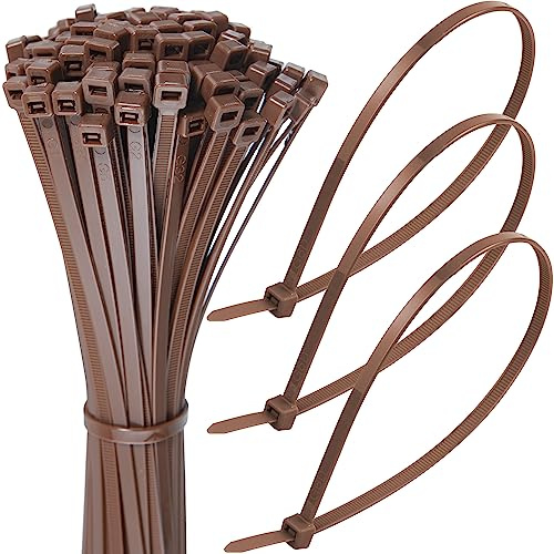 200mm Brown Cable Ties – Pack of 100, 8 Zip Ties/Tie Wraps, Nylon 66, 4.8mm Wide, 22kg Tensile Strength, Self-Locking – Just Cable Ties