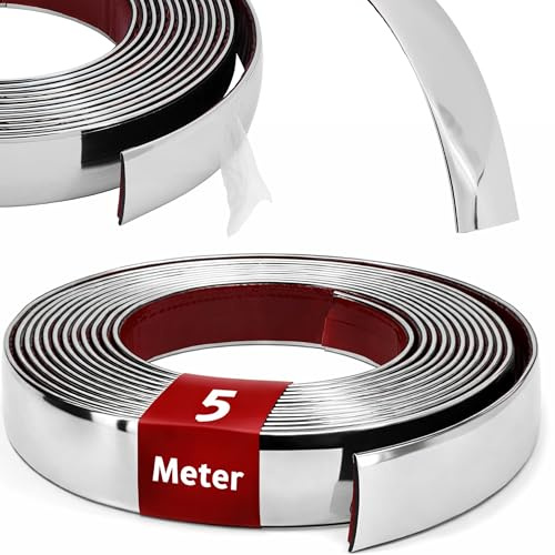 RECAMBO Zierleiste Chrom - Vielseitig, Flexibel & Selbstklebend - 30mm x 5m