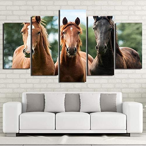 Bild Auf Leinwand - Leinwandbild - Tier Drei Pferde Rahmenlos 200 X 100 Cm - Wand Bild - Wanddeko - Leinwanddruck - Bilder - Kunstdruck - Wanddekoration - Leinwand Bilder - Wandkunst