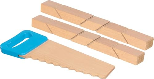 goki 58377 - Holzbausteine mit Klettverbindungen, inklusive Holzsäge für leichtes und kreatives Spielen im Kinderzimmer, fördert Motorik und Hand-Augen-Koordination der Kinder, 11er Set, ab 2 Jahre