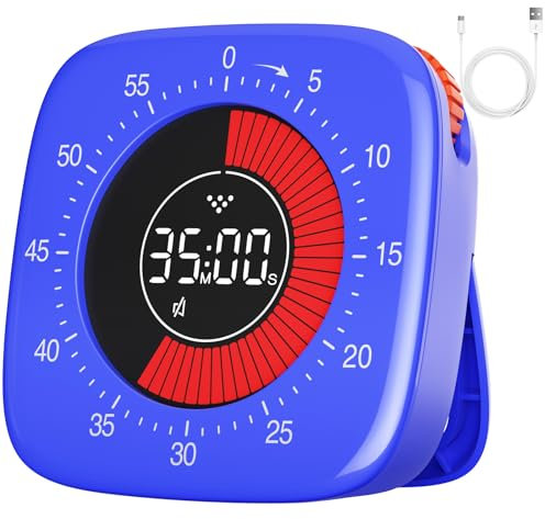 Visueller Wiederaufladbarer Timer - Digital Kurzzeitmesser Mit 4 Alarmmodi, Verbesserter 60 Minuten Count-up und Countdown für Kinder, Erwachsene, Küche, Kochen (Blau)