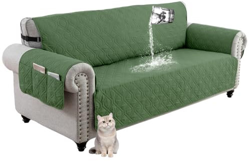 Housse De Canapé1 2 3 4 Places, Protection Canapé,Impermeable Housse De Canapé avec Accoudoirs,Universelle Housse Canape Protege Canape Chat Chiens Griffures Antidérapante (Grand 2 Places,Vert)