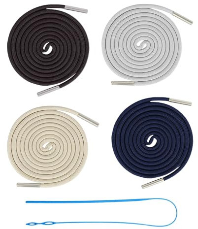 Lonimia Kordel für Jogginghose, 4 Stück Kordel für Hosenbund mit 1 Stück Einfädler, Hoodie Polyester Band Universal 140 cm Kordelenden Metall Ersatz-Saiten.(braun, blau, beige, grau)