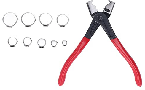 80PCS Hose Clip Assortment Kit,Spring Hose Clamps,Air Hose Tube Water Pipe Stainless Steel Single Ear Pipe Clamps with Clamping Pliers for Beverages Automobiles Ships Motorcycles