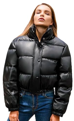 Shuanghao Transirable-Pu Elegante-Outdoor Algodón-Térmico Ropa-Abrigo Mujeres - Prendas De Plegable, Resistente Al Agua Cuello Cálido Para Jacket Manga Larga Invierno Para Mujere Negro M