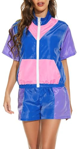 Hehiy 80er Jahre Outfit Damen,90er Jahre Kostüm 80s Trainingsanzug Jogginganzug Sportanzug Erwachsene Faschingskostüme für Mottoparty Karneval 80er jahre trainingsanzug fasching kostüm mädchen 92