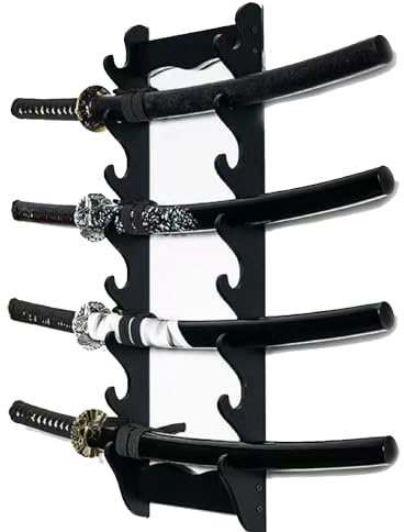Suprwin Katana Wandhalter, Schwertständer, 8 Etagen Holz Schwert Wandhalterung, Samurai Schwert Display - Katana, Wakizashi, Schwertflöte Angelrutenaufbewahrung (8 Ebenen) | Display-Aufhänger für Katana, Wakizashi-kompatibel, Flötenaufbewahrung, Angelrutenaufbewahrung