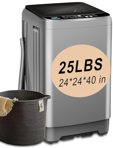 Full-Automatic Washing Machine 25 lbs Portable Washer 10 Wash Program & 8 Water Level with LED Display，Drain Pump, Come with a Glass Cover, Ideal for Apartments, RV, Camping, Grey