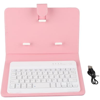 QANYEGN Funda con Tapa para Teclado Bluetooth, Funda Universal para Teclado Inalámbrico con Soporte, Apta para Tabletas Y Teléfonos Inteligentes(Rosa)