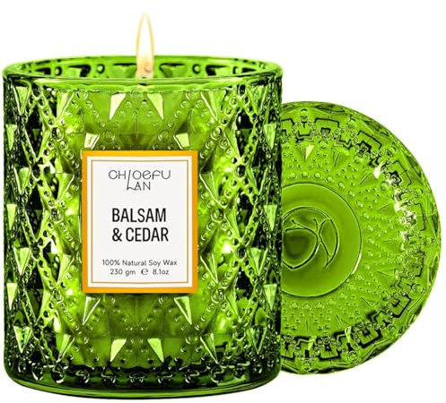 Chloefu LAN Balsam & Cedar Scented Candle Christmas Candles Gift, Christmas Festival Gifts, Large Luxury Scented Soy Jar Candles with up to 55 Hour Long Lasting, Highly Scented, 8.1oz