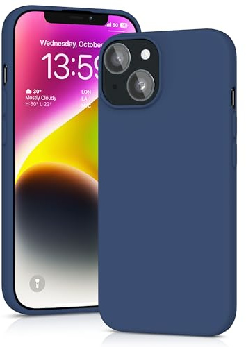 YATWIN Silicone Case for iPhone 14, Soft-Touch, Shockproof, DustProof, Antiskid Full Body Armour Phone Cover for Apple iPhone 14 - Dark Blue
