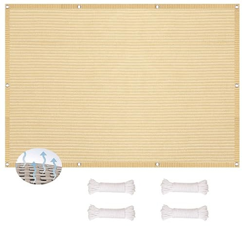 Sonnensegel Balkon Sichtschutz mit Ösen 4 x 5 m Uv-Schutz 98% Rechteckig Schattierungsnetz für Gewächshaus Wasser Luftdurchlässig für Carport Pflanze Pergola Zaun Außen, Creme Farben