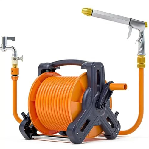 ZXNANA Schlauchtrommelwagen Wandmontierte Wasserrohrhalterungen, Haushaltsspülboden-Schlauchwagen, kleine tragbare Schlauchtrommel, Bewässerungswerkzeug (Hose Cart+30m Pipe)