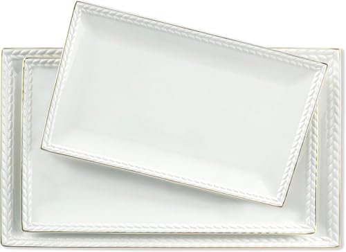 Kassel Ceramic Serving Platter Set | 16”/14”/12” Rectangular Serving Trays for Entertaining at Parties and Weddings | Oven Safe Extra Large Serving Trays for Tacos, Steak, and Cake