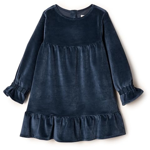 Amazon Essentials x Sofia Grainge Robe en Velours côtelé à Manches Longues pour Petite Fille, Bleu Marine, 4T