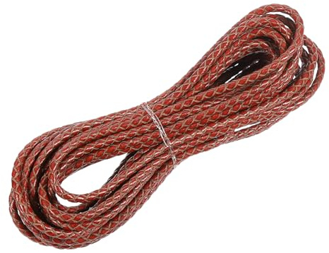 sourcing map Braided Leather Cord, Round Leather Bolo Tie String Rope for Crafts, Jewelry Making, Necklace, Bracelets, 3mm x 5m, Retro Red