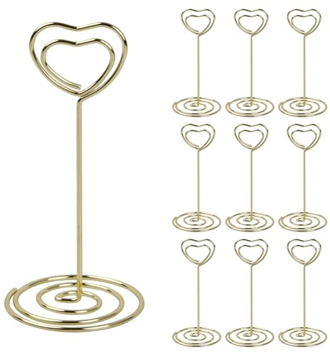 Paquete de 10 Soportes para Números de Mesa en Forma de Corazón, 8,5 cm Soporte para Números de Mesa de Boda, Soporte para Números para Fiesta de Boda, Graduación, Recepción, Restaurante, Notas