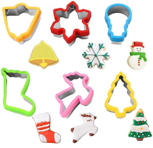 Ausstechformen Weihnachten Set, 6 Stücke Sandwich Ausstecher mit Schutzgriff Edelstahl Brotausstecher Schneemann Weihnachtsbaum Rentier Schneeflocken Plätzchenausstecher Backen Formen