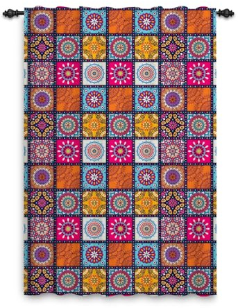 ggaimwf Cortina de Patchwork Bohemia Mandala Patrón Abstracto Hippie Cortina marroquí Pliegue de lápiz Decoración de Ventana Dormitorio Comedor Cortina Bolsillo para Barra 135x175cm 1 Panel