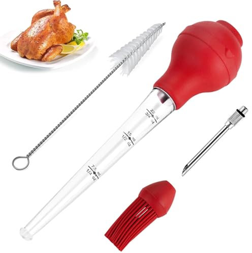 Jidyllic Juego de 4 moldes para pavo, herramienta de bomba de condimentos para cocinar jeringa para hornear en casa con cepillo de limpieza, herramienta de barbacoa para barbacoa, parrilla, hornear,