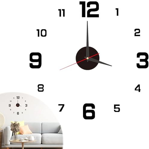 40cm Reloj de Pared 3D DIY con Números Adhesivos, Reloj de Pared Moderno con Movimiento Silencioso, Ideal para Decoración en Sala de Estar, Dormitorio, Cocina, Oficina, Fácil Instalación, Negro