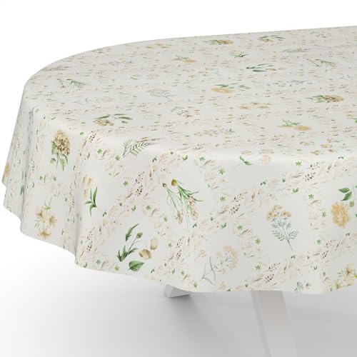 Wachstuchtischdecke Wachstischdecke Wachstuch Tischdecke abwaschbar Gartentischdecke Wasserabweisend Oval 180x140cm Schnittkante Blumenkaro Beige