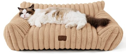 BEDSURE Katzenbett groß orthopädisches Hundesofa - 76x51x25cm Hundebett kleine Hunde waschbar Katzensofa große Katzen rutschfeste Katzencouch, Kamel