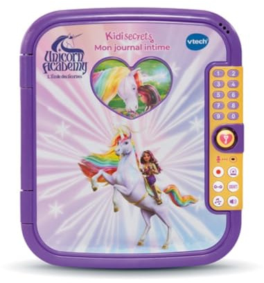 VTech - KidiSecrets Mon Journal Intime La Scuola degli Unicorni - Diario Intimo elettronico con codice, taccuino Segreto, Feltro e 5 Giochi Unicorn Academy - Regalo per Bambini dai 5 Anni - Contenuto