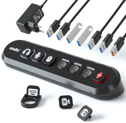 USB Hub Aktiv 3.0 mit Netzteil 36W, atolla Aktiver USB 3.0 Hub 5Gbps USB Verteiler und 1 Fast Charge Port, USB Hub mit 12V/3A Netzteil Adapter (1,5m Kabel) und Individuell EIN/Aus Tasten für PC Laptop