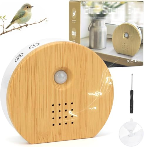 Ulable Boîte de chant d'oiseaux avec détecteur de mouvement et 11 sons naturels (chant d'oiseaux, son de la mer, pluie, bol tibétain), boîte sonore avec minuterie (2-60 min), crochet de