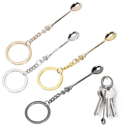 4-Piece Mini Crown Keychain & Necklace Pendant Set - Mini Teaspoon Classic Crown-Shaped Charms, Perfect for Key Rings & Gifts